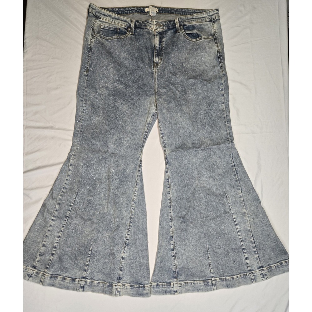 Festi Sky High Super Flare Jeans w/ Glitter Torrid Size 22S Bellbottom Festival - Picture 2 of 12